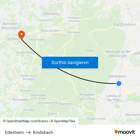 Edesheim to Kindsbach map