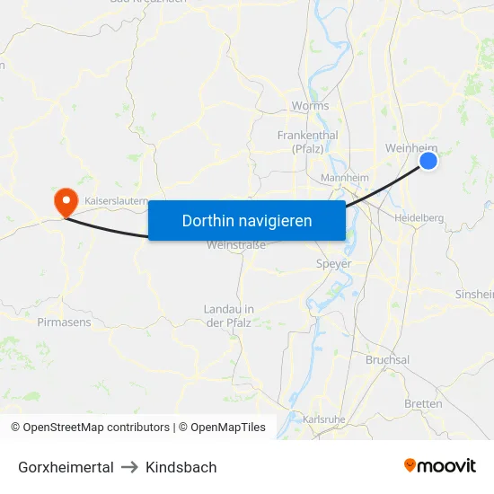 Gorxheimertal to Kindsbach map