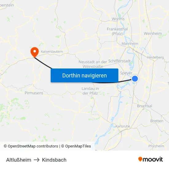 Altlußheim to Kindsbach map