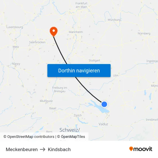 Meckenbeuren to Kindsbach map