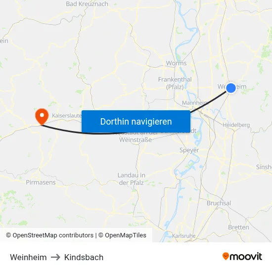 Weinheim to Kindsbach map