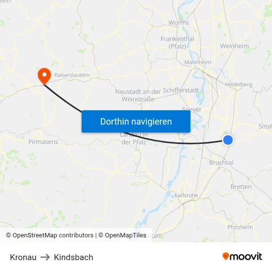 Kronau to Kindsbach map