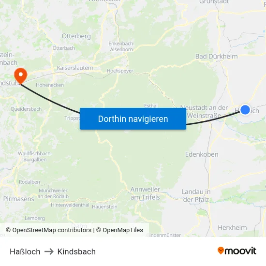 Haßloch to Kindsbach map
