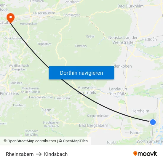 Rheinzabern to Kindsbach map
