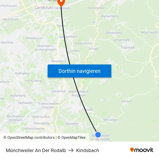 Münchweiler An Der Rodalb to Kindsbach map
