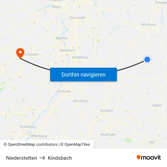 Niederstetten to Kindsbach map