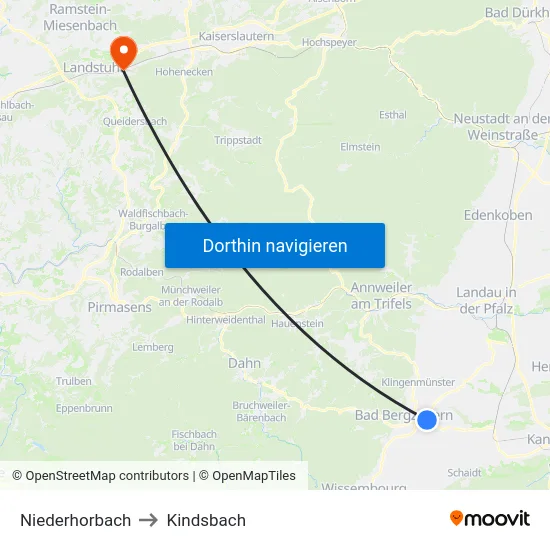 Niederhorbach to Kindsbach map