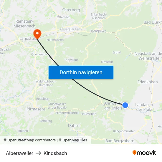 Albersweiler to Kindsbach map