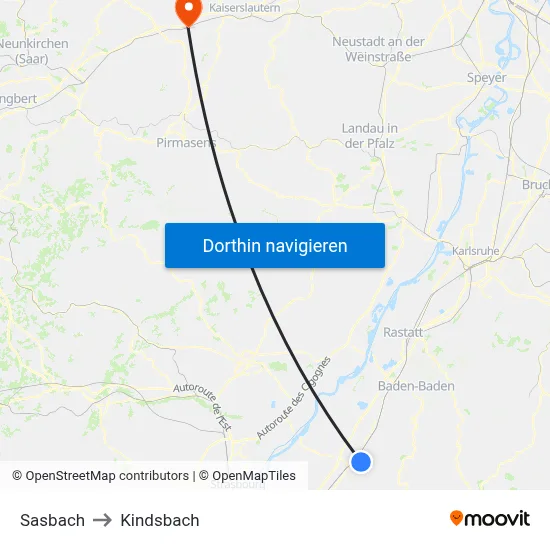 Sasbach to Kindsbach map