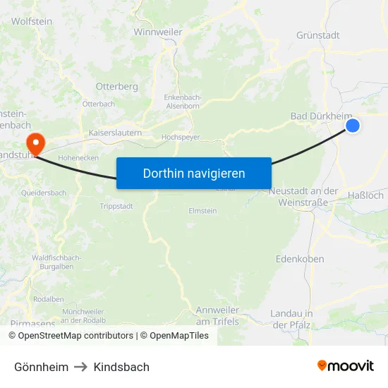 Gönnheim to Kindsbach map