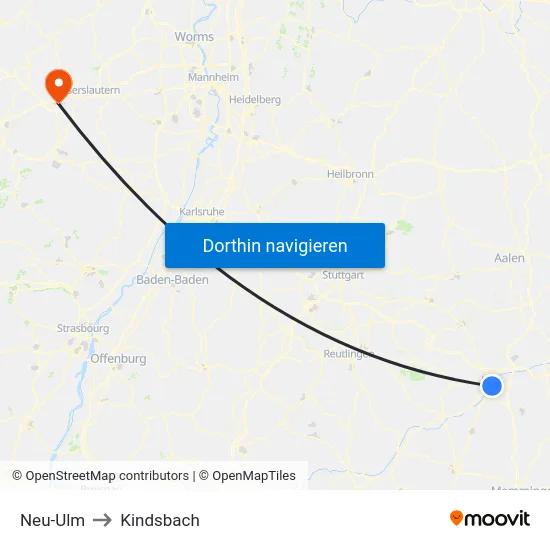 Neu-Ulm to Kindsbach map