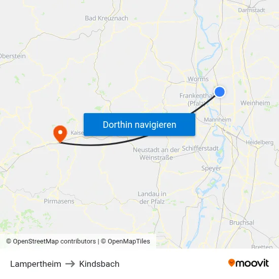 Lampertheim to Kindsbach map