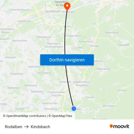 Rodalben to Kindsbach map