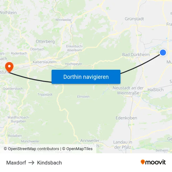 Maxdorf to Kindsbach map