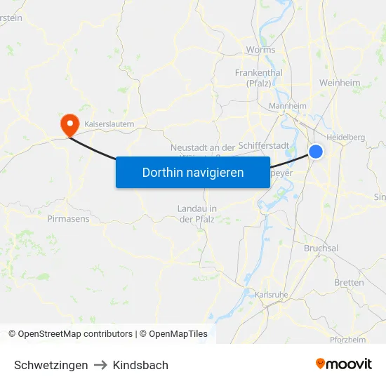 Schwetzingen to Kindsbach map