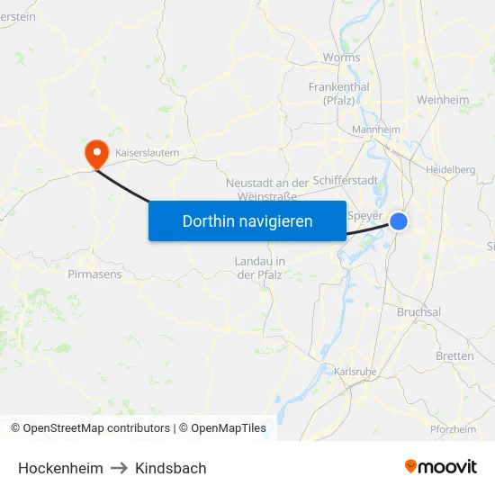 Hockenheim to Kindsbach map