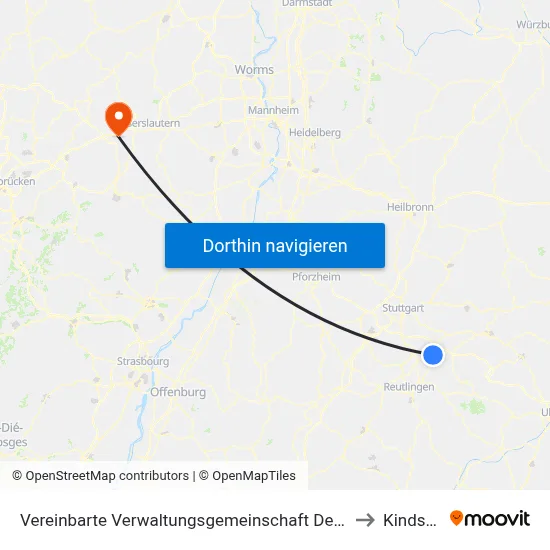 Vereinbarte Verwaltungsgemeinschaft Der Stadt Nürtingen to Kindsbach map