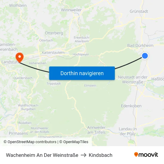 Wachenheim An Der Weinstraße to Kindsbach map
