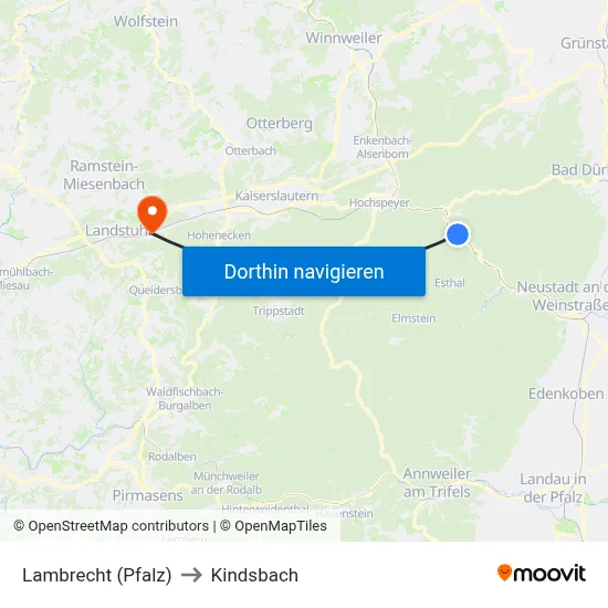 Lambrecht (Pfalz) to Kindsbach map