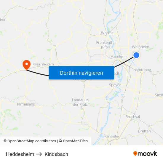 Heddesheim to Kindsbach map