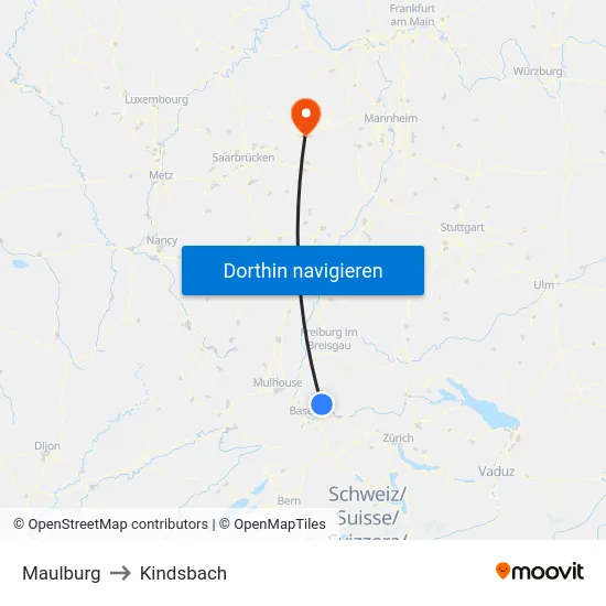 Maulburg to Kindsbach map