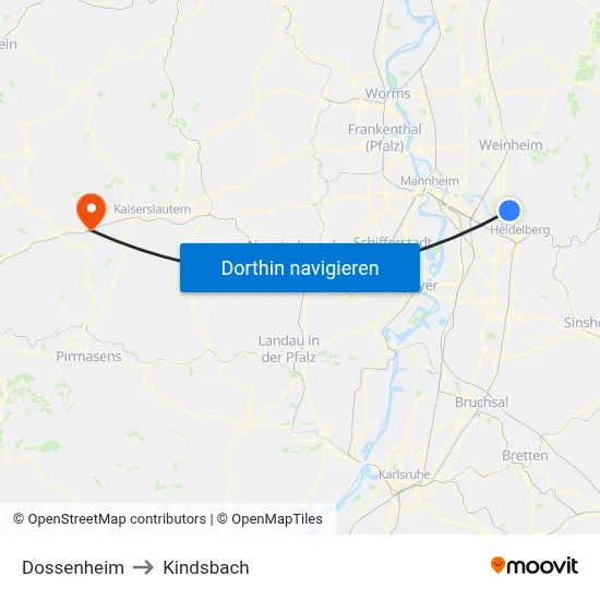 Dossenheim to Kindsbach map