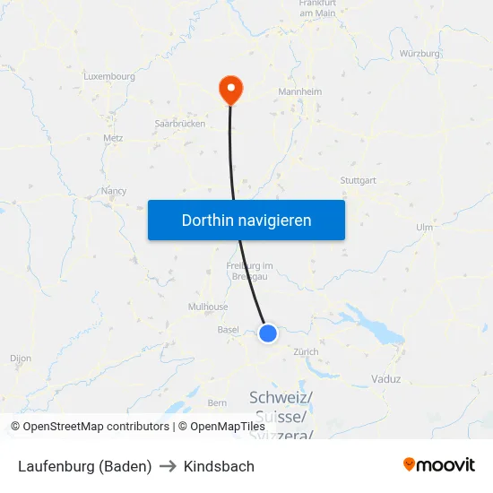 Laufenburg (Baden) to Kindsbach map