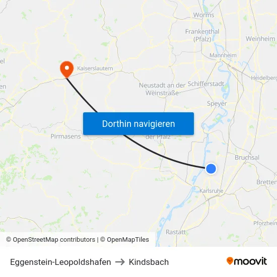 Eggenstein-Leopoldshafen to Kindsbach map