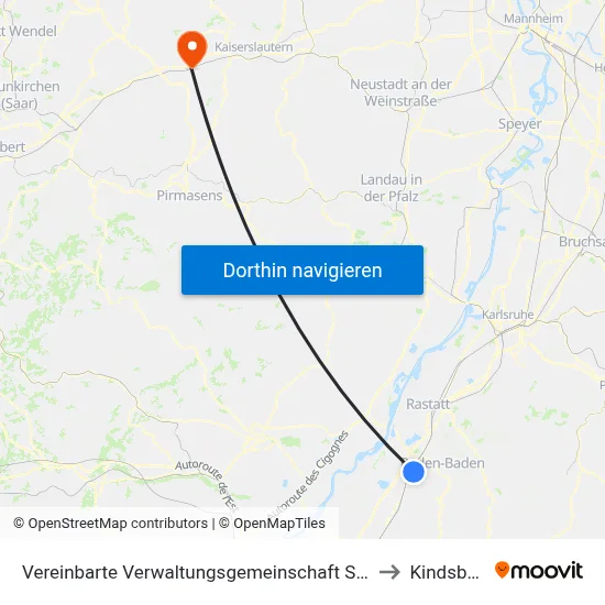 Vereinbarte Verwaltungsgemeinschaft Sinzheim to Kindsbach map