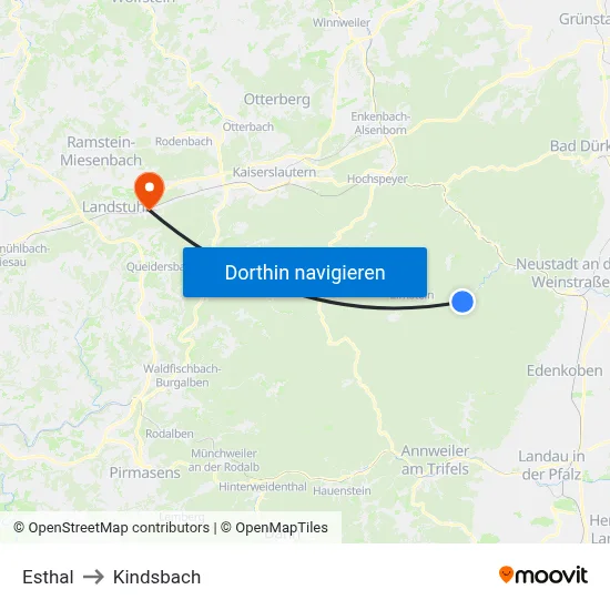 Esthal to Kindsbach map