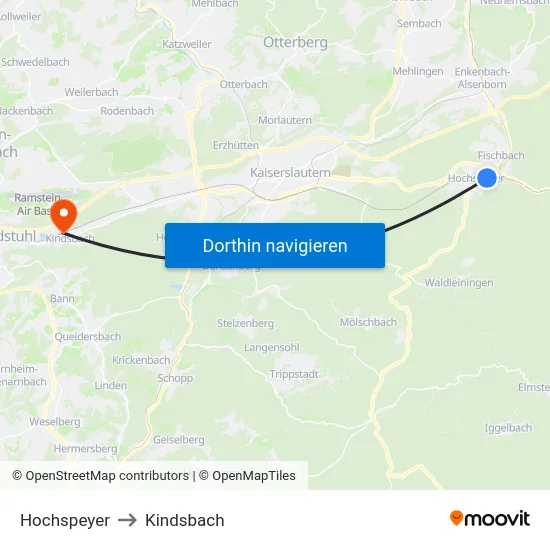 Hochspeyer to Kindsbach map