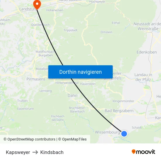 Kapsweyer to Kindsbach map