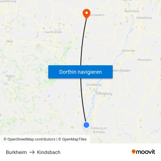 Burkheim to Kindsbach map