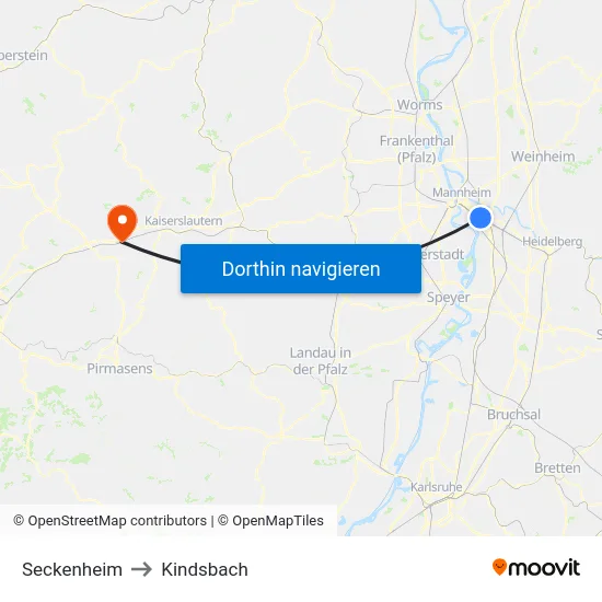 Seckenheim to Kindsbach map