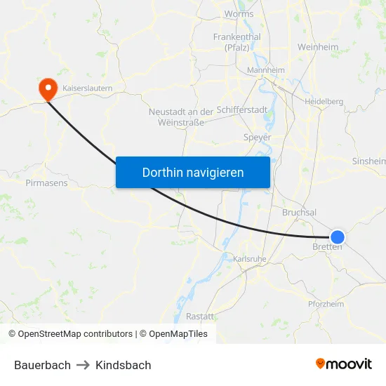 Bauerbach to Kindsbach map