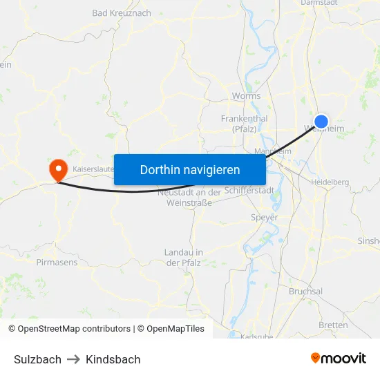 Sulzbach to Kindsbach map