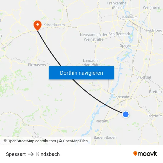 Spessart to Kindsbach map