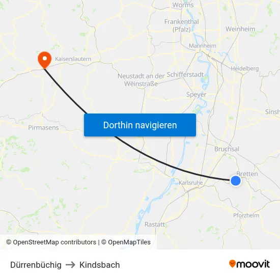 Dürrenbüchig to Kindsbach map