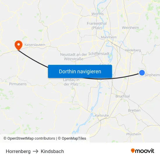 Horrenberg to Kindsbach map