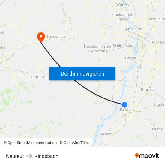 Neureut to Kindsbach map