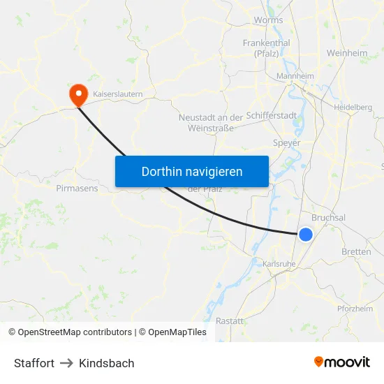 Staffort to Kindsbach map