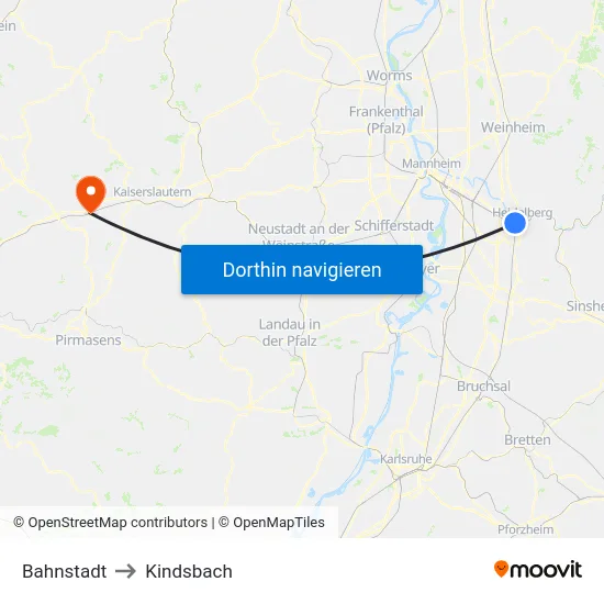 Bahnstadt to Kindsbach map