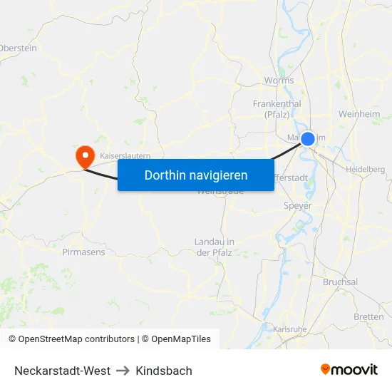 Neckarstadt-West to Kindsbach map