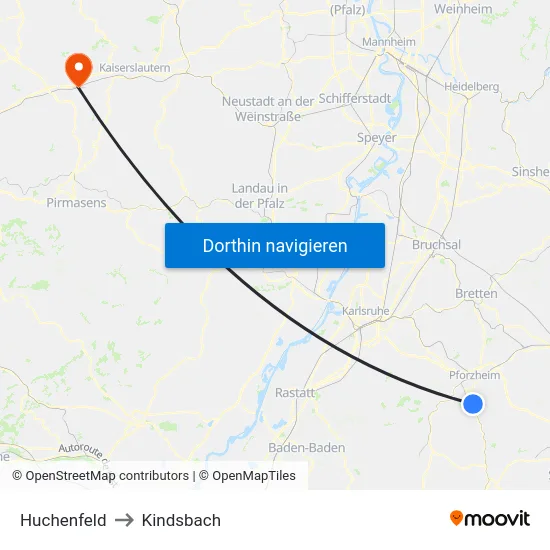 Huchenfeld to Kindsbach map