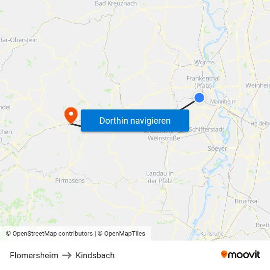 Flomersheim to Kindsbach map