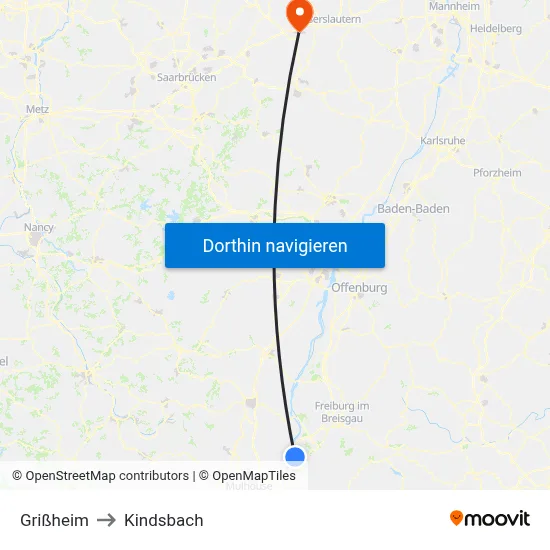 Grißheim to Kindsbach map