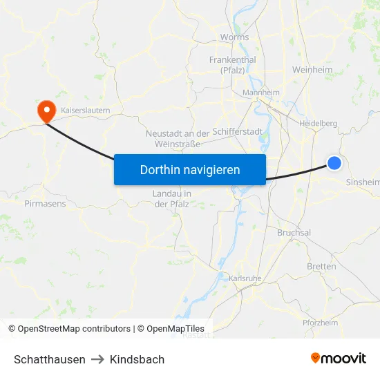 Schatthausen to Kindsbach map