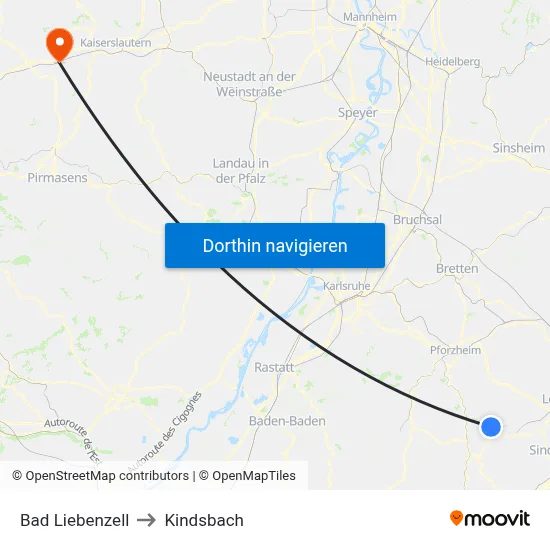 Bad Liebenzell to Kindsbach map