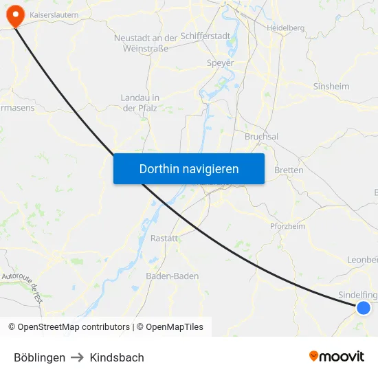 Böblingen to Kindsbach map