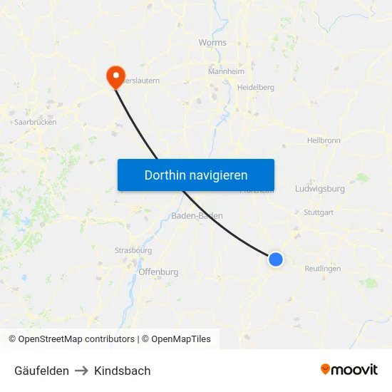 Gäufelden to Kindsbach map